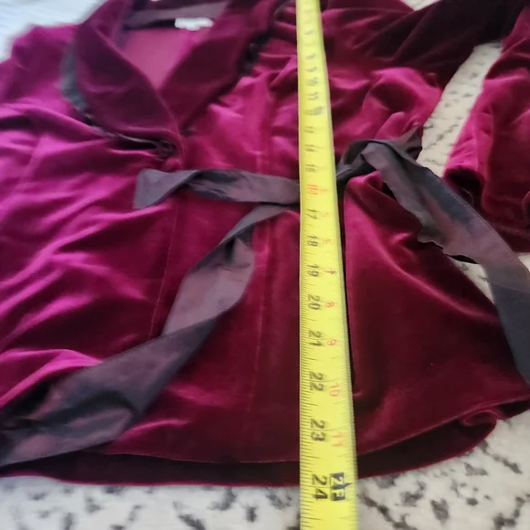 Vintage Velvet Burgundy Wrap Blazer Jacket Ruffle Tie Romantic Victorian 44 - Picture 7 of 9